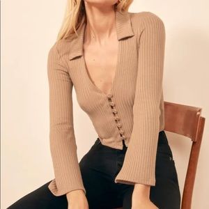 Reformation Luce Ribbed Button Front Top